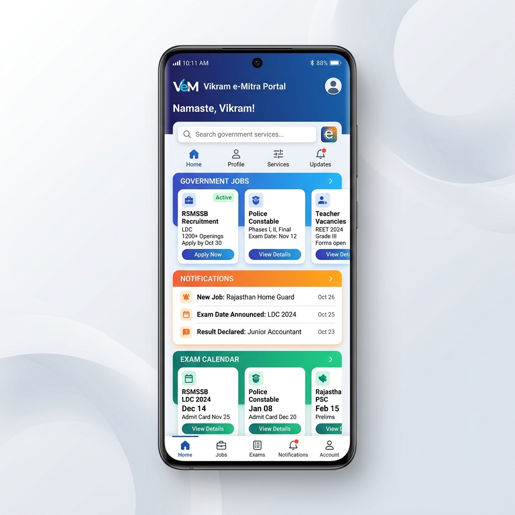 Vikram e-Mitra Smartphone App Mockup